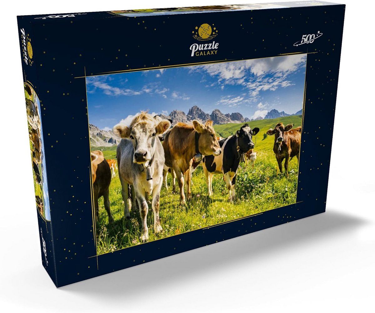 500 Stukjes Puzzel Idyllisch Alpenlandschap met Koeien - Premium Legpuzzel