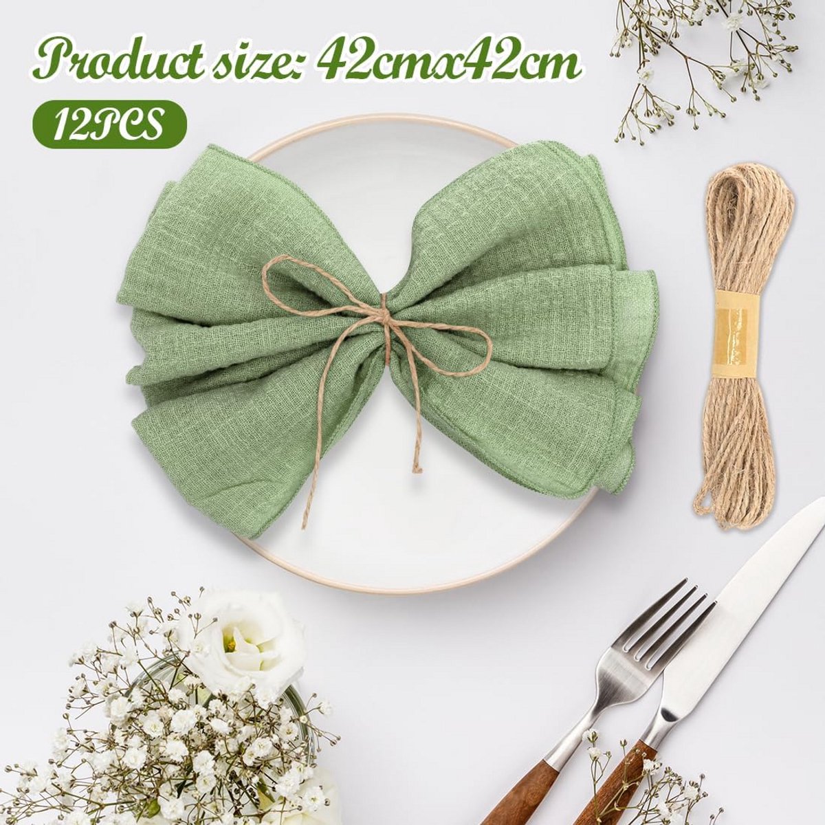 Set van 12 Linnen Stoffen Servetten 42x42 cm voor Tafeldecoratie