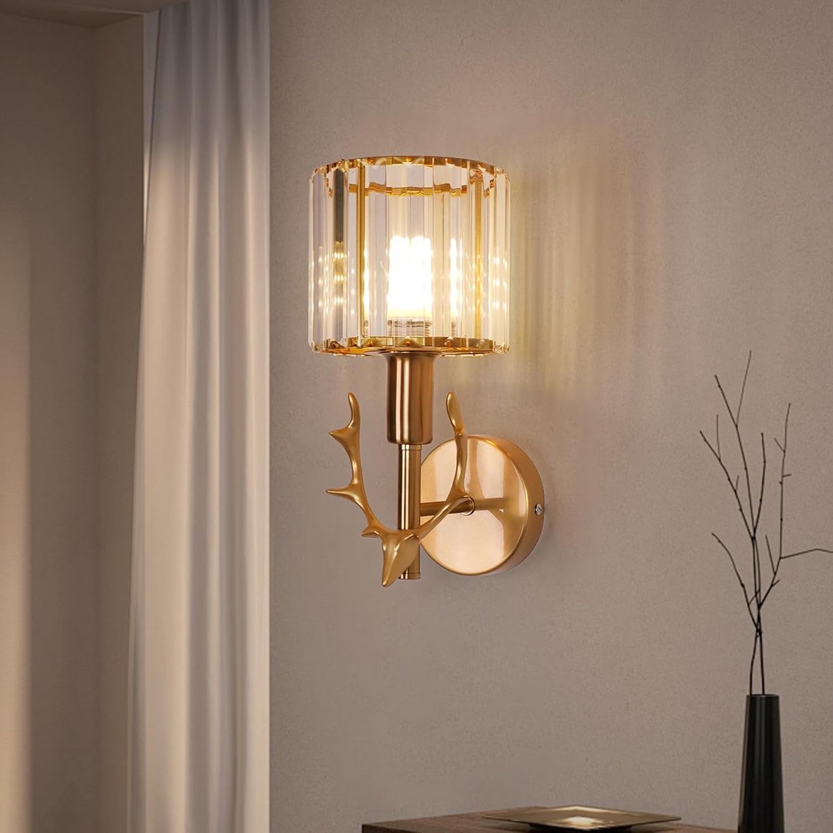 Vintage Wandlamp Goudkleurig met Kristal E27 voor Binnen
