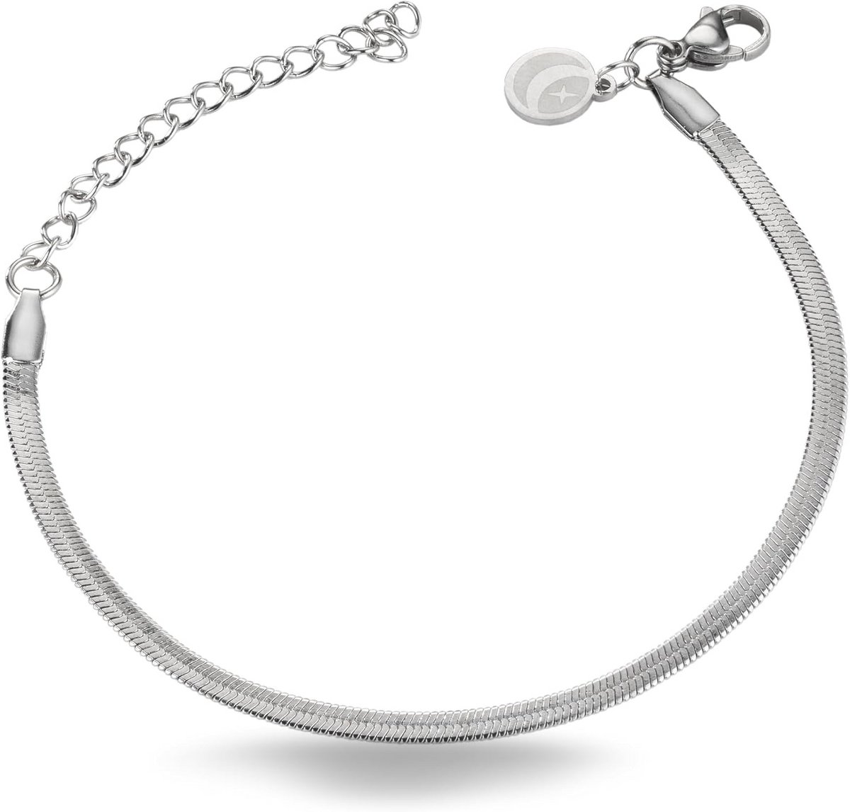 Verstelbare Roestvrij Stalen Slangenarmband Unisex, Platte Schakelarmband voor Heren en Dames 16-21 cm