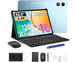 POCKAM P13 Tablets - 48 GB RAM 128 GB ROM - 13,4 inch 2,4K 120 Hz - Android 16 - Gemini AI - 12000 mAh/18 W - Face ID - Widevine L1 - 13 MP + 8 MP camera - Dubbele luidsprekers - Tablet met toetsenbord en pennenhouder - Blauw