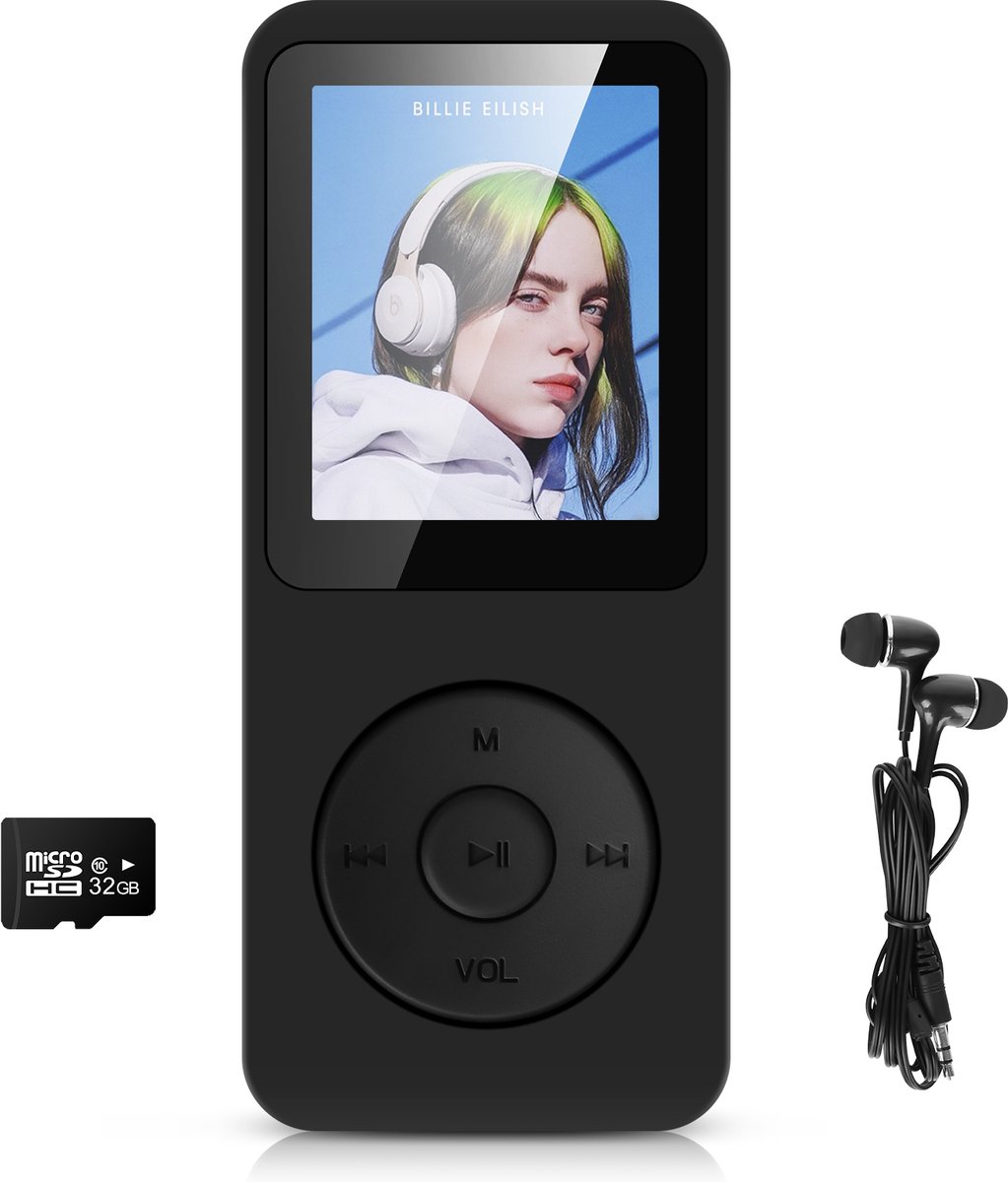 32GB MP3 Speler met Bluetooth 5.3 - 1.8 Inch TFT Kleurenscherm - HiFi Muziekspeler met Ingebouwde Luidspreker - FM Radio - Spraakopname - E-Book Functie - Uitbreidbaar tot 128GB - Inclusief Hoofdtelefoon