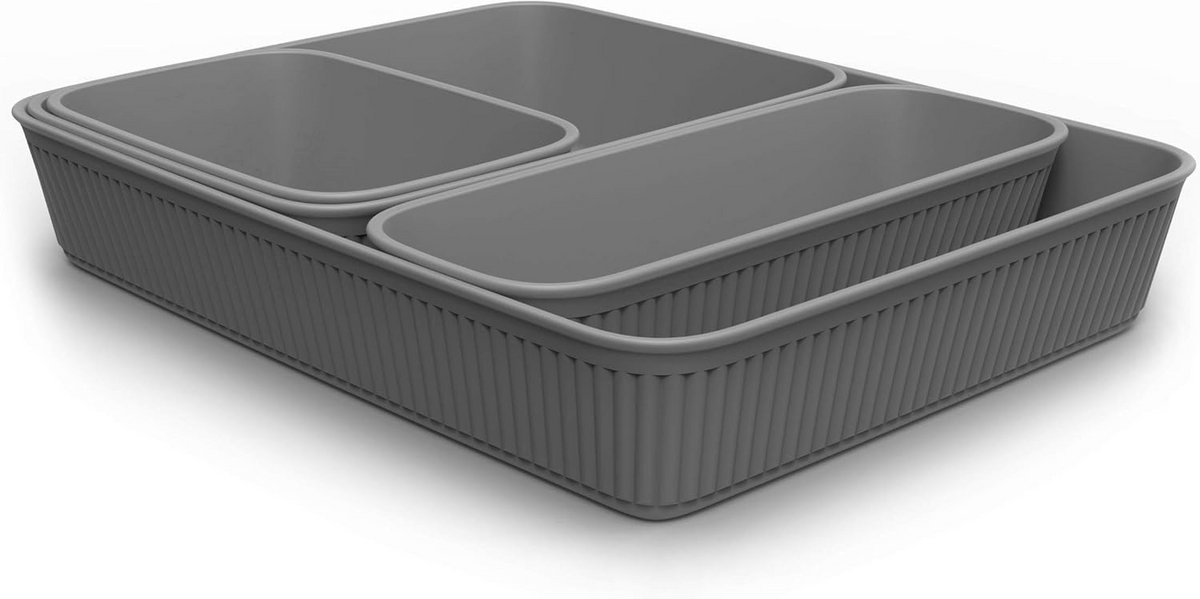 Set van 4 Diverse Opbergbakjes voor Laden en Bureau - Grijs