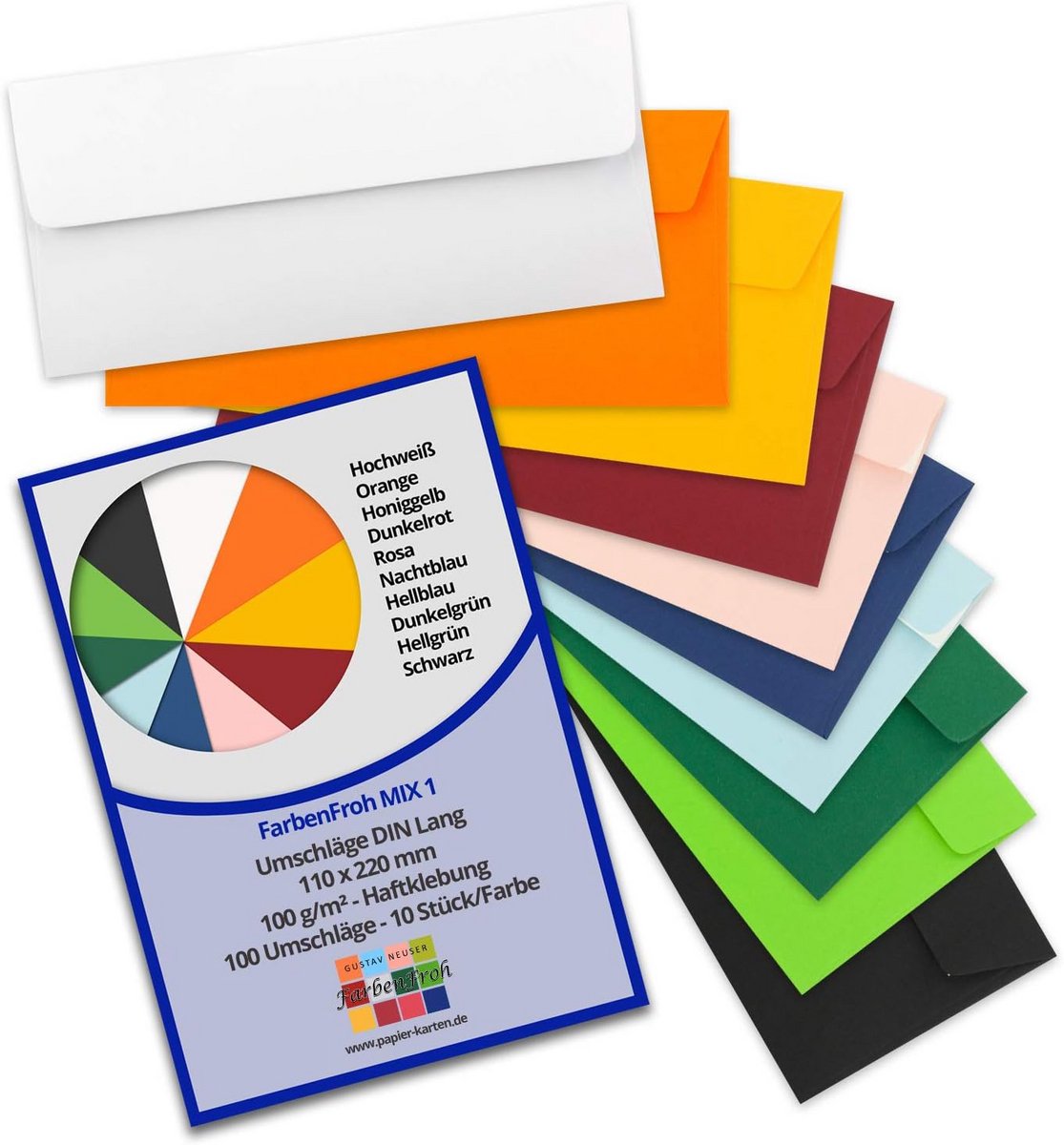 100 Kleurrijke Enveloppen DIN Lang (11x22 cm) voor Brieven en Kaarten