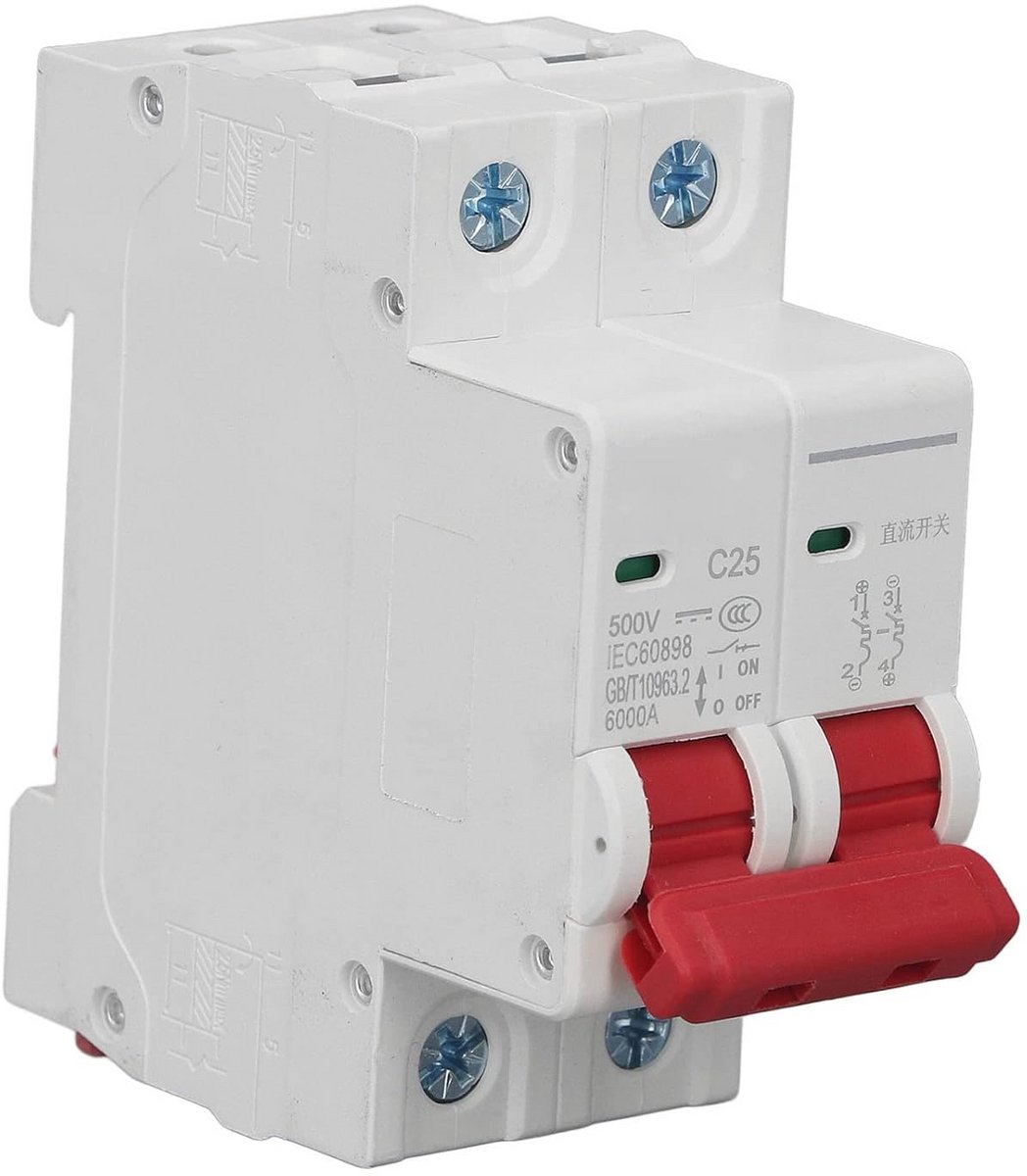 DC Stroomonderbreker 2-polig 500V 25A voor Zonnepanelen TL-montage