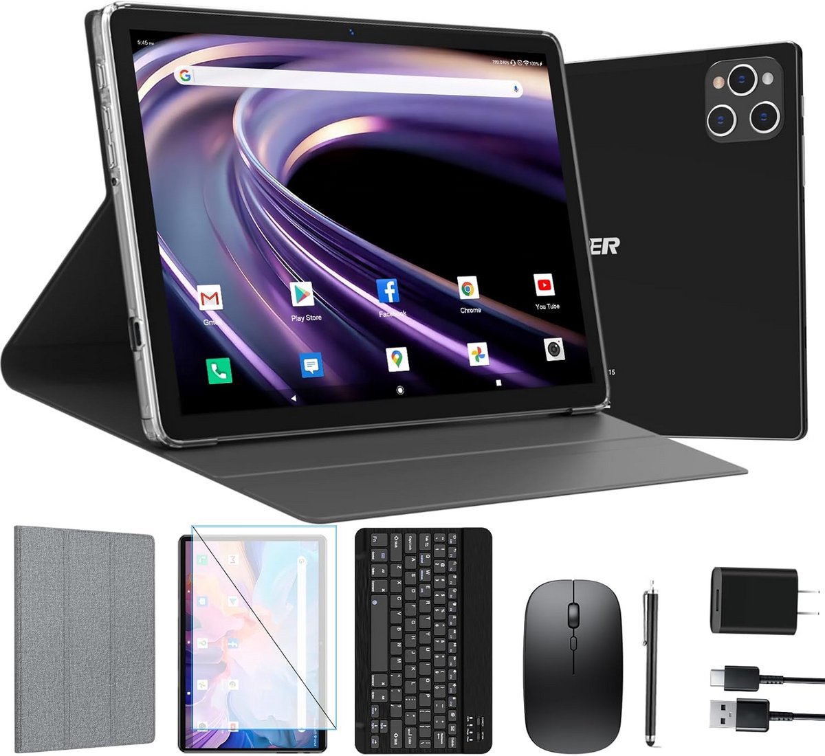 10 inch Android Tablet met 128GB, 5G WiFi, Octa-Core, Toetsenbord en Muis