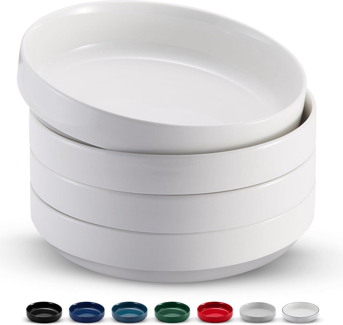 Set van 4 Grote Keramische Pastakommen - Magnetron & Vaatwasserbestendig - Wit