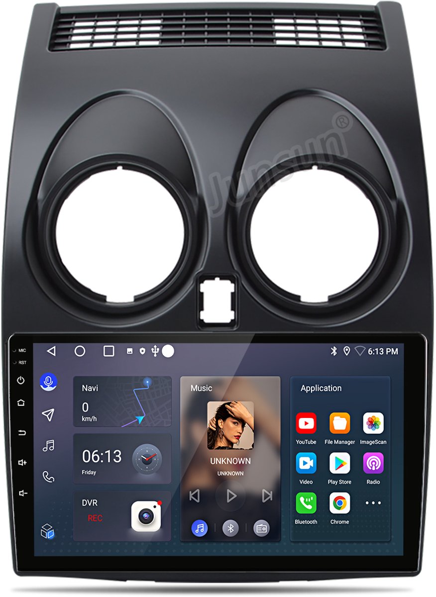 Junsun Android 15 Autoradio Geschikt Voor Nissan Qashqai 1 J10 (2006-2013) Accessoires, 2GB+32GB, Draadloze CarPlay & Andriod Auto, DAB+, GPS-navigatiesysteem, Bluetooth, Stuurwielbediening, WiFi, 9-inch Touchscreen, DSP, Quad-core processor