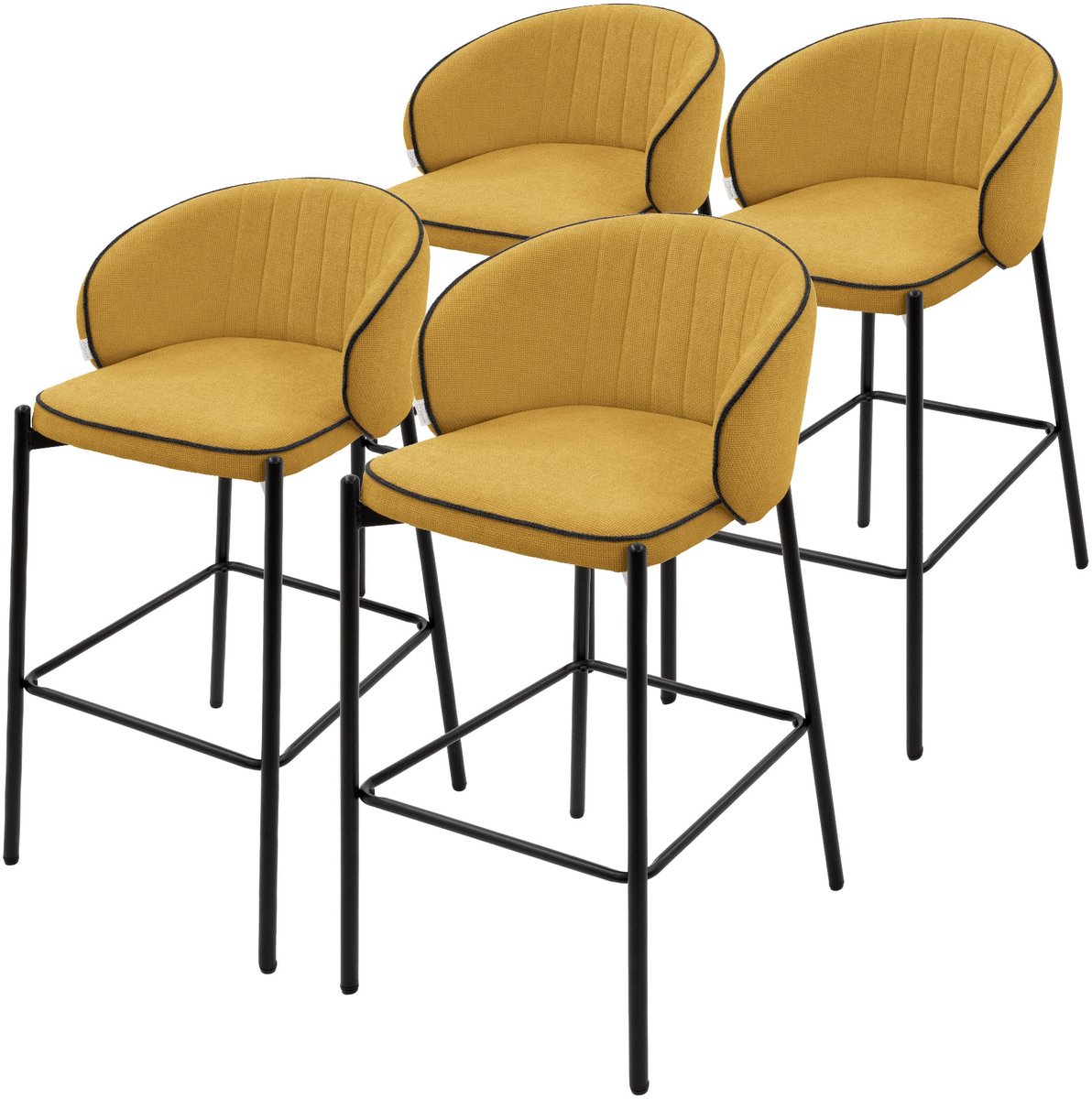 ml-design barkrukken set van 4 mosterd stoffen bekleding 76 cm comfortabele gestoffeerde barkrukken met metalen frame ergonomische keukenstoelen met rugleuning en voetsteun hoge bistrokrukken stabiele scandinavische hoge stoelen voor keuken en bar
