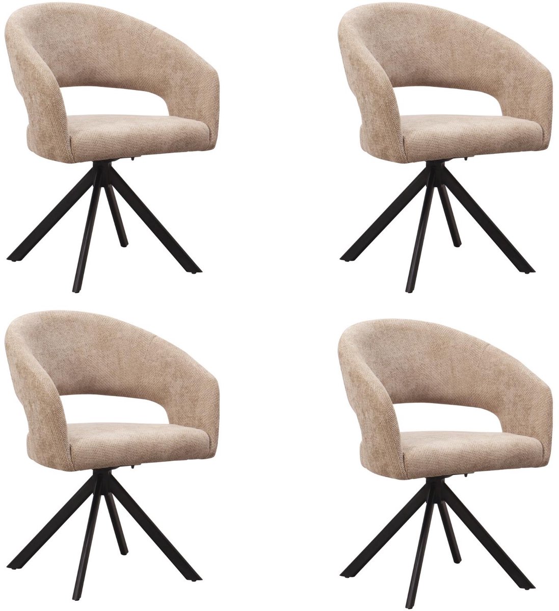 Ams Living® Eetkamerstoel Draaibaar 4 stuks | Ronde afwerking | Stof | Kleur Taupe Zand Bruin | Eettafel Stoelen | Design Stoelen Eettafel 4 stoelen