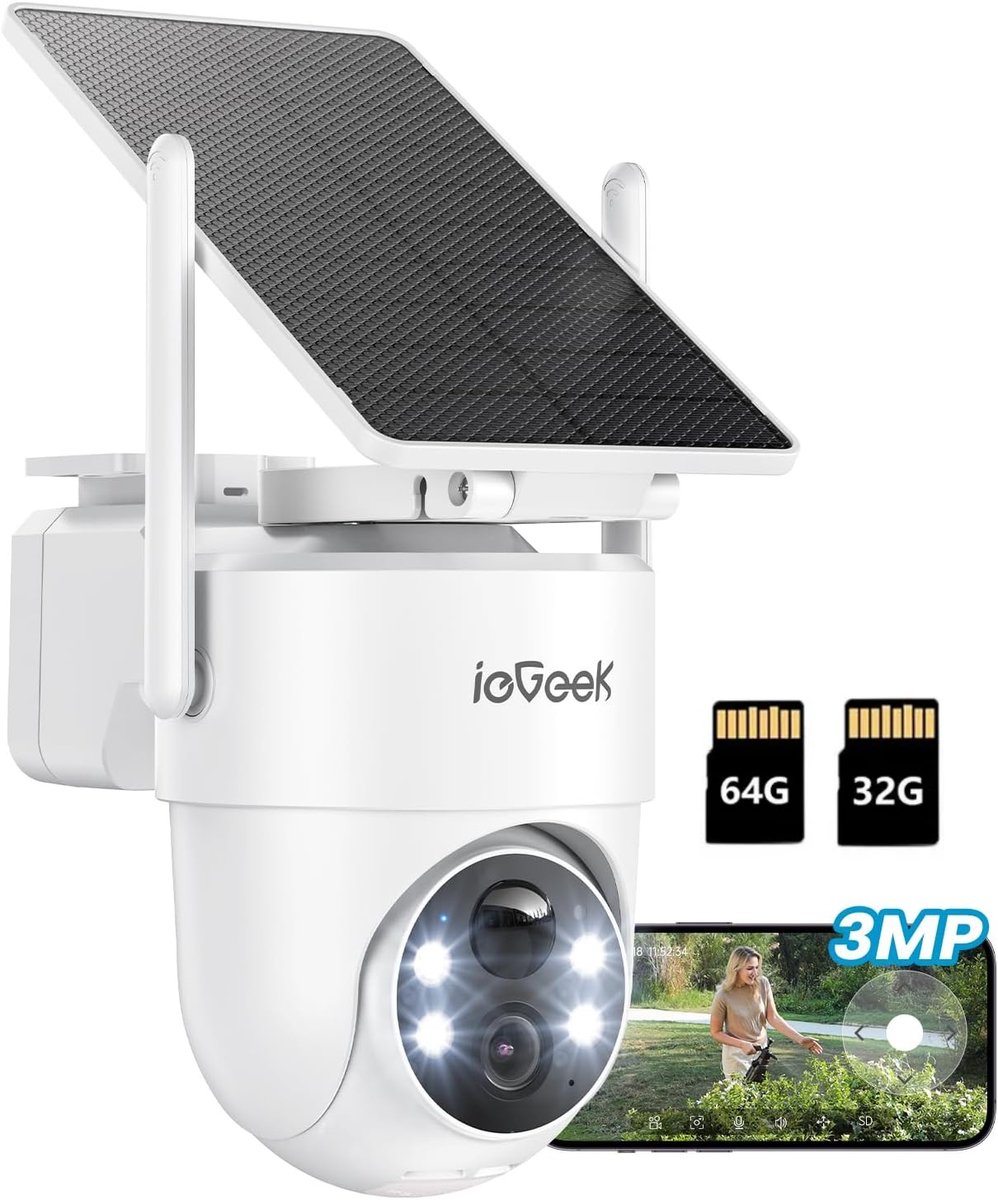 ieGeek Security Solo Camera S5 - Draadloze Beveiligingscamera voor Buiten - 2K HD-resolutie - 360° Pan & 90° Tilt - AI Auto Lock en Tracking - Zonne-energie - Geen Abonnementskosten - Inclusief SD-kaart (32GB,64GB)