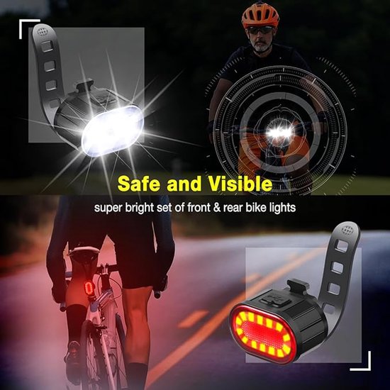 Fietslamp, krachtige LED-fietslamp, oplaadbaar, USB, lange batterijduur met flits- of vaste modus, waterdicht, IPX4, fietslamp, Geschikt Geschikt voor- en achterlicht Geschikt Geschikt voor mountainbikes, zwart, 1 polsbandje — afbeelding 2
