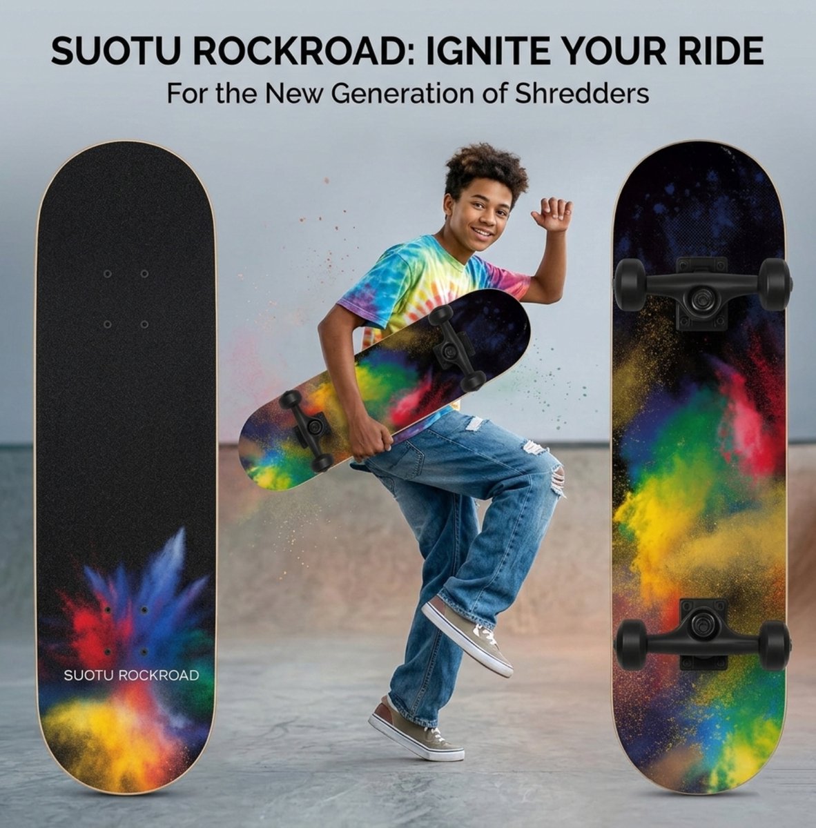 Suotu Skateboard - 80x20cm - ABEC-9 - 95A - schokabsorptie - Jongens - Meisjes - Volwassenen Skateboards — afbeelding 6