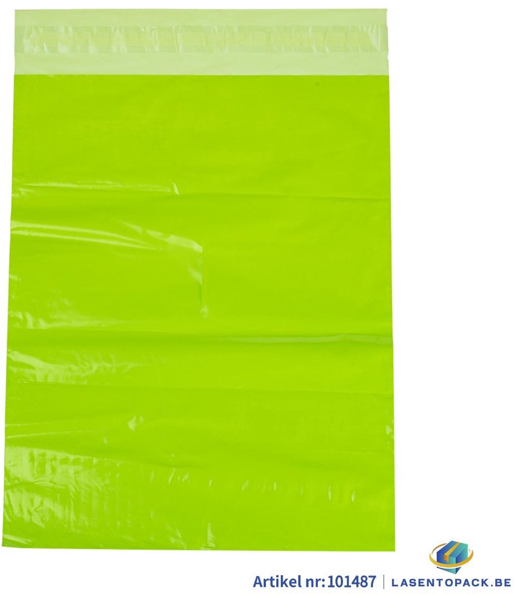 100x Verzendzakken kleur Appel groen plastic 250 x 350 mm - 50 micron COEX - Triman - Zelfklevende Plakstrip - Ondoorzichtig - Wit/Zwart - Kledingzakken - 100% Recyclebaar - Waterafstotend - Voor Kleding en Webshop - Verzendenveloppen