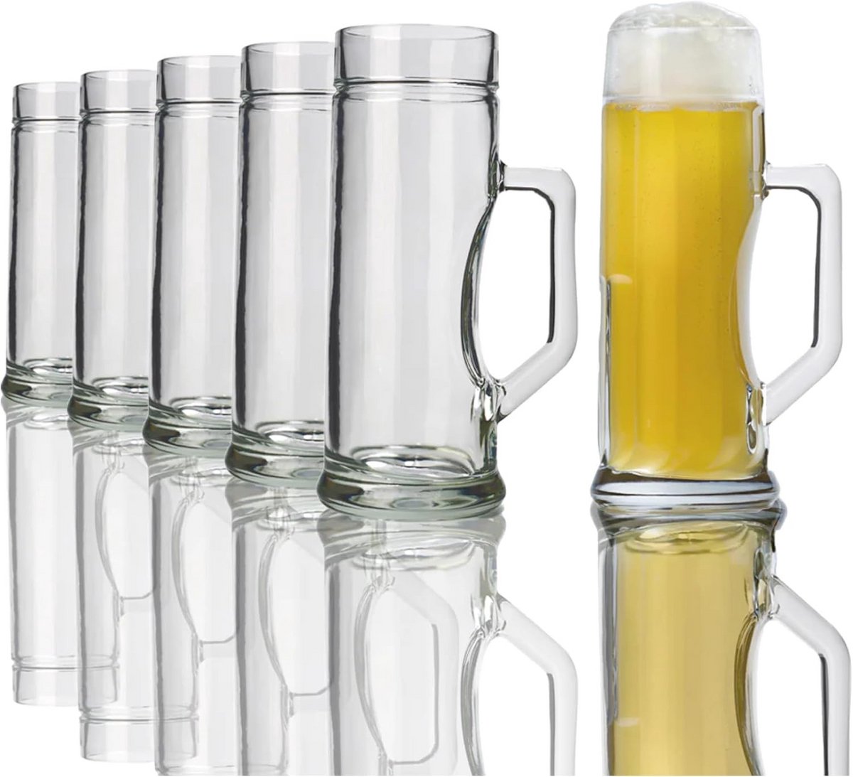 Set van 6 Stevige Bierpullen 0,5 Liter Glad Soda Kalkglas Vaatwasmachinebestendig