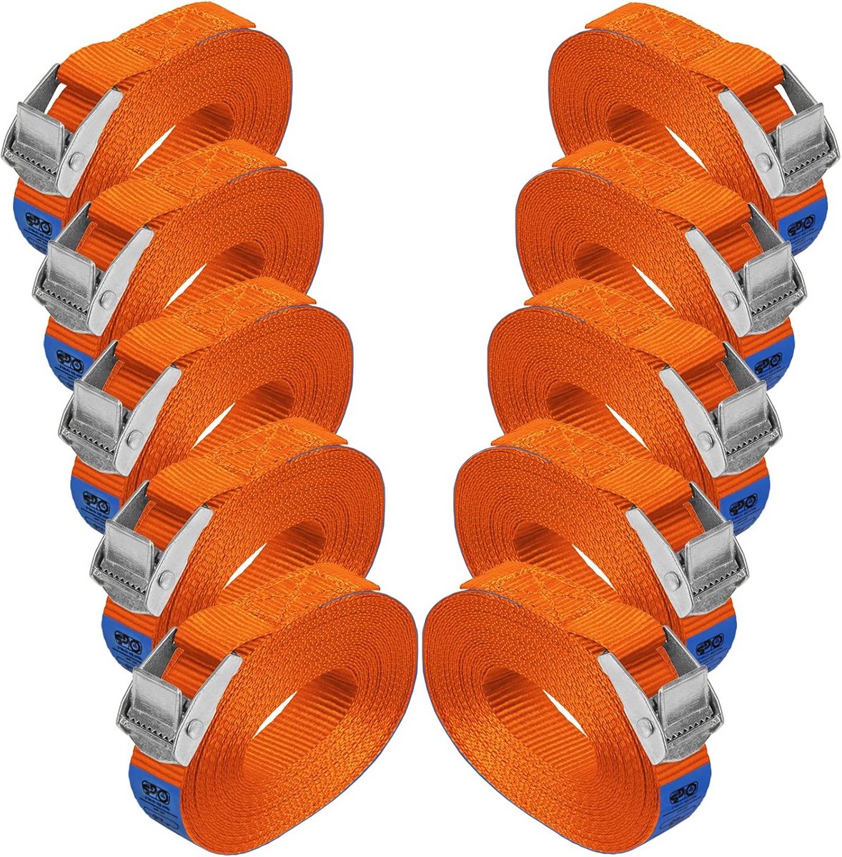 Set van 10 Spanbanden met Klemsluiting - 250 kg Belasting - 2,5 cm x 6 m - Conform DIN EN 12195-2