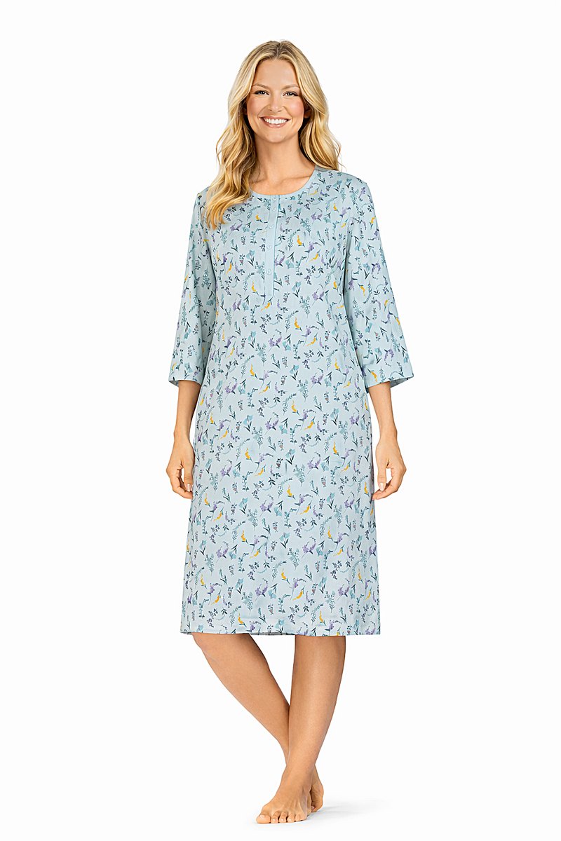 Comtessa Klassiek dames nachthemd - Bloemen - Blauw - 3/4 mouw