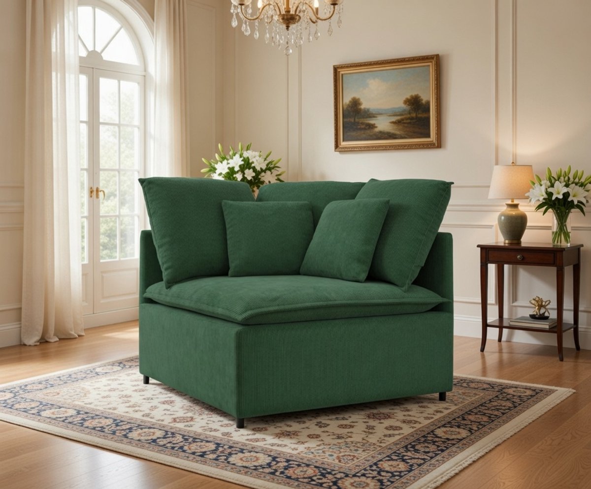 Hoek Modulaire Hoekbank 100x100 cm Corduroy Donkergroen – Luxe Comfort Module Casa Serena