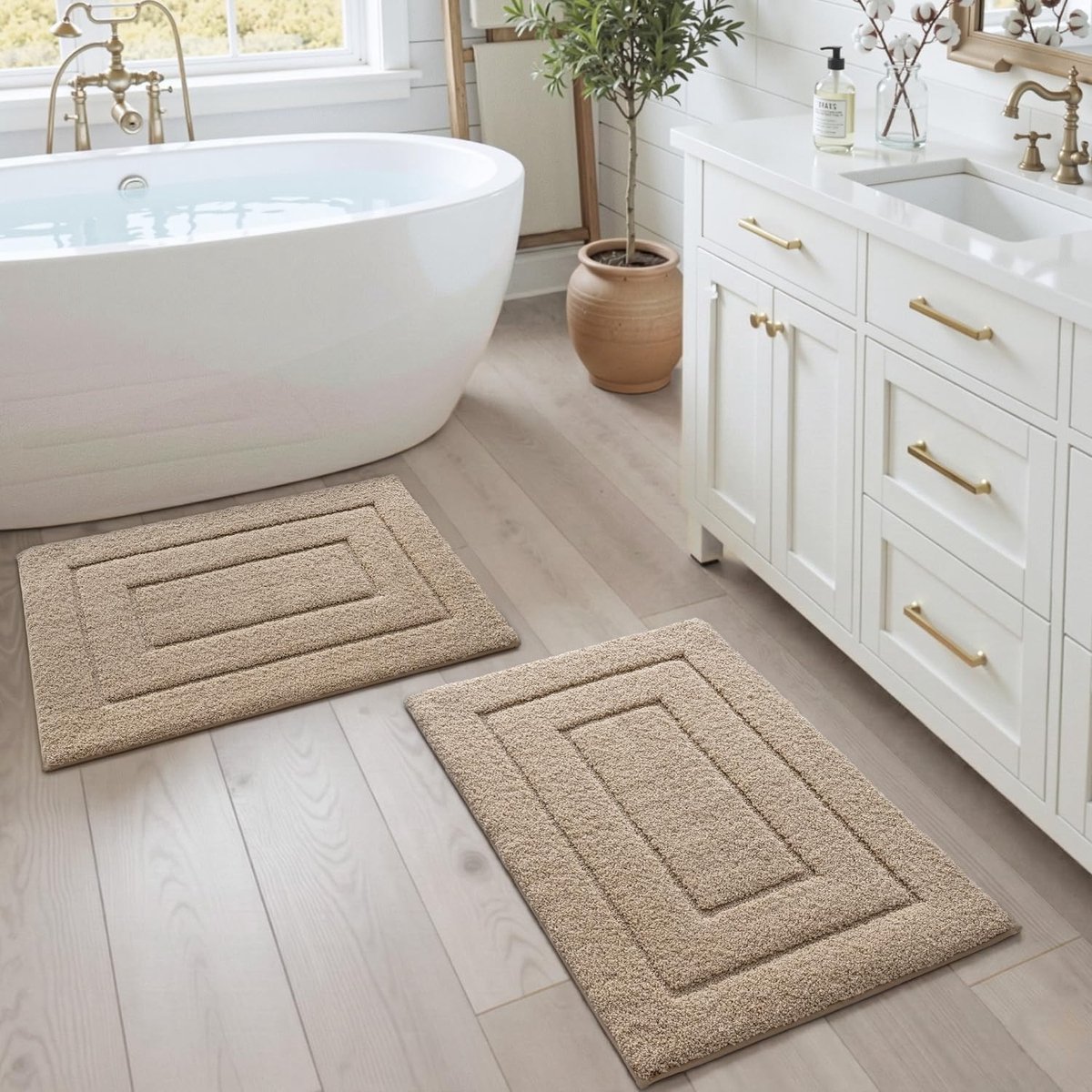 MAESON Badmatten Set van 2 - 40x60 cm - Antislip & Waterabsorberend - Badmat & Douchemat - Beige