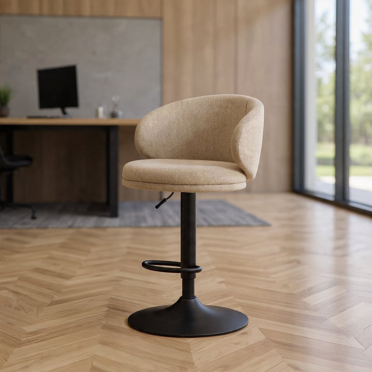 Luxe Barstoelen Set van 2 – Verstelbare Hoogte & 360° Draaibare Bistro Stoelen met Rugleuning en Voetensteun – Comfortabele Linnen Keuken- en Ontbijtbar Stoelen – Modern en Stijlvol-Casa Serena – A...
