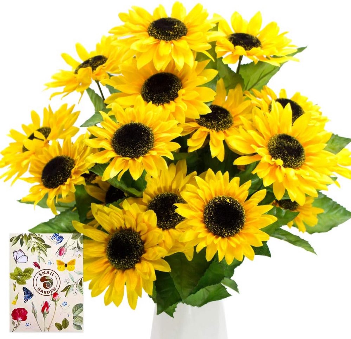 2 Trossen Kunstmatige Zonnebloemen (14 Koppen) Realistisch Zijden Boeket voor Thuis & Kant