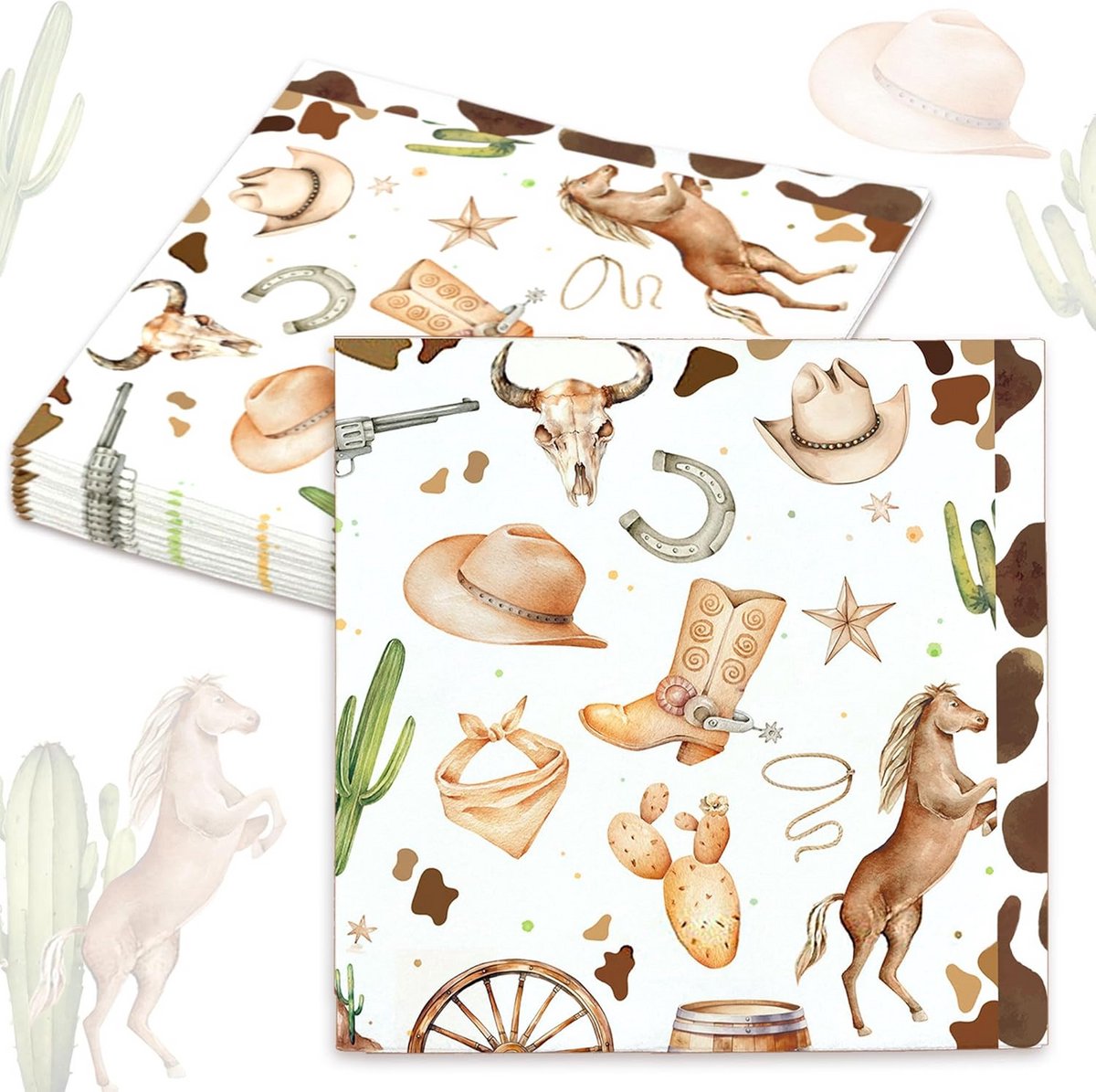 20x Witte Servetten met Cowboy Print - Themafeest Decoratie voor Kinderfeestje en Baby Shower