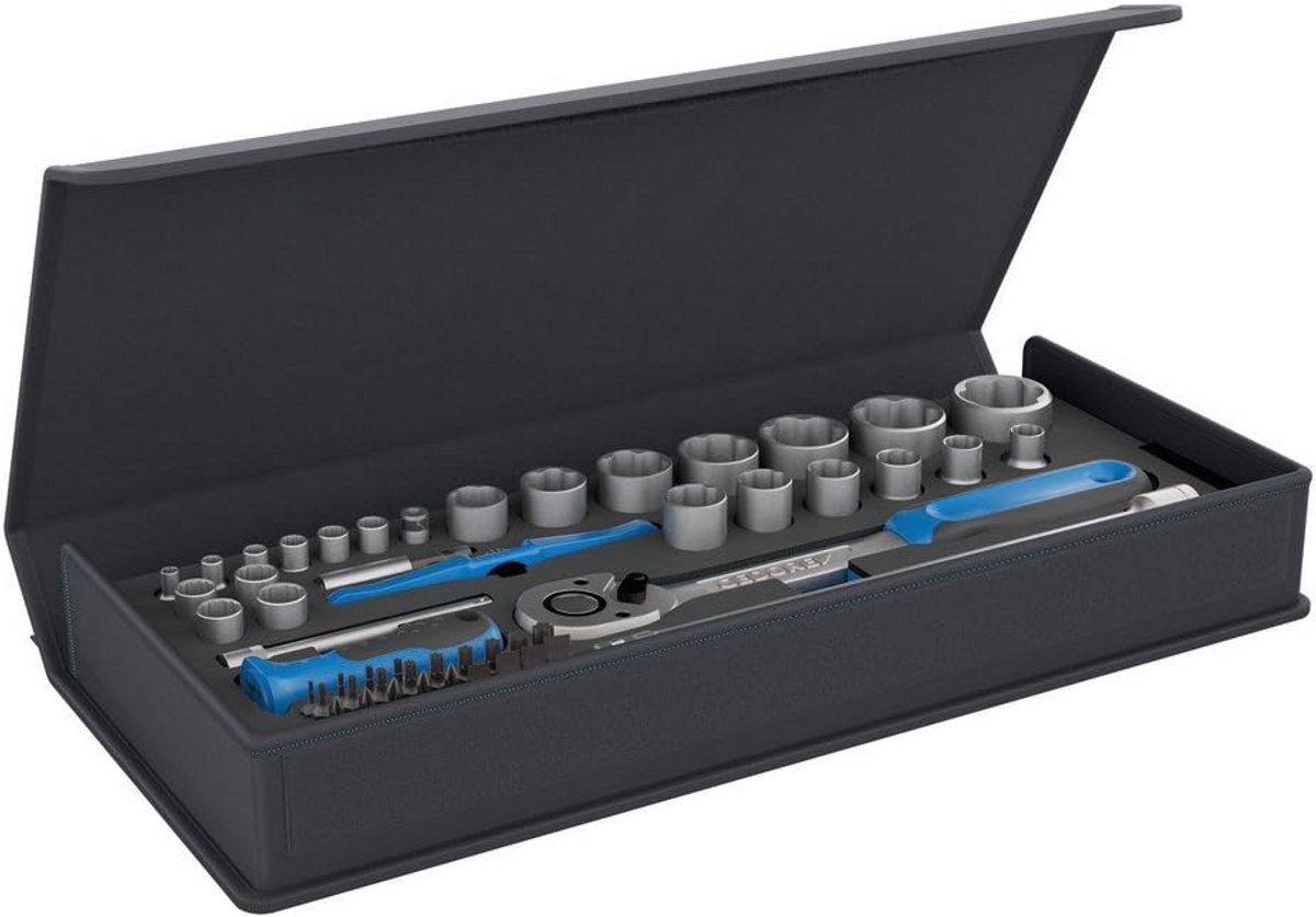 Complete Dopsleutelset 1/4" en 1/2" Inch met Ratel en Accessoires in Textielopbergtas