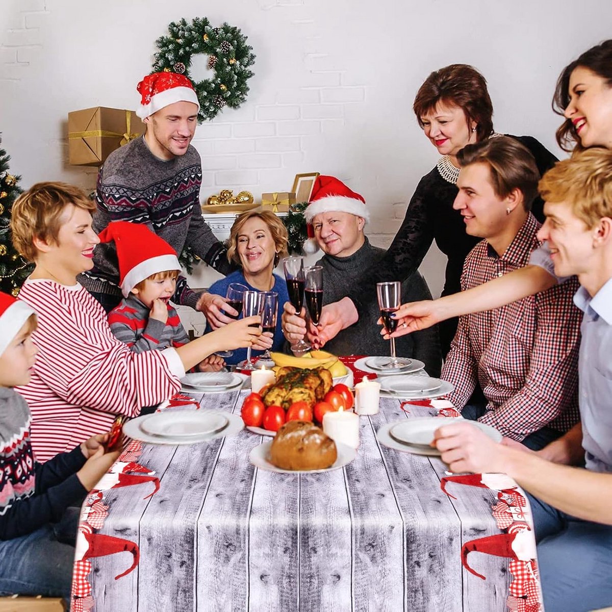 Kerst Tafelkleed Rechthoekig Wasbaar voor Eettafel Binnen en Buiten