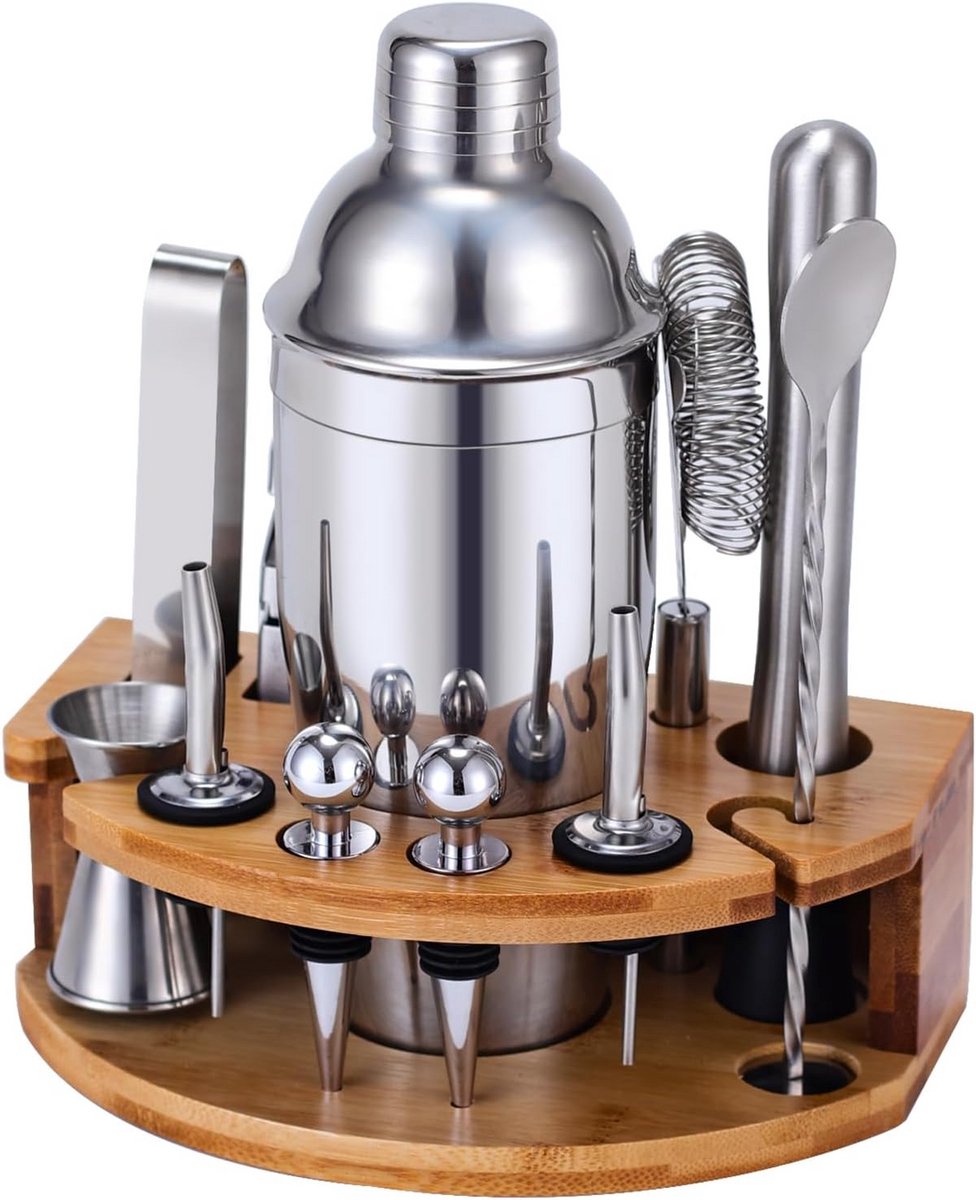 Cocktail shaker set - Roestvrij staal - Met maatbeker inclusief stamper - Compleet