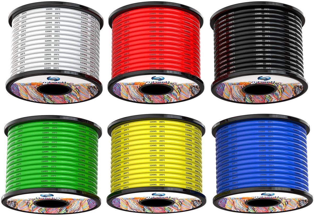 Elektrische Siliconen Kabeldraad 12 AWG 3,3 mm² Flexibel 6 Kleuren 18 Meter
