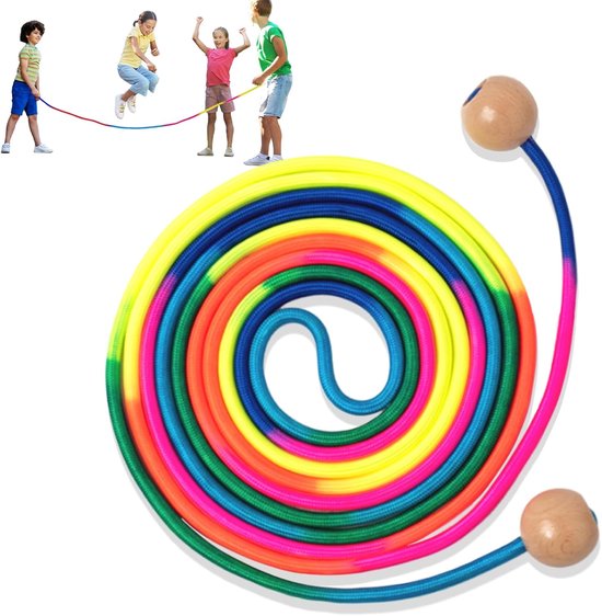 Professioneel Groepsspringtouw 5 Meter - Lang springtouw -Regenboog Kleuren - Met Ergonomische Handvatten - Geschikt voor 2-3 Personen - Springtouw Lange Lengte - Outdoor & Schoolplein Speelgoed - Regenboog Kleur