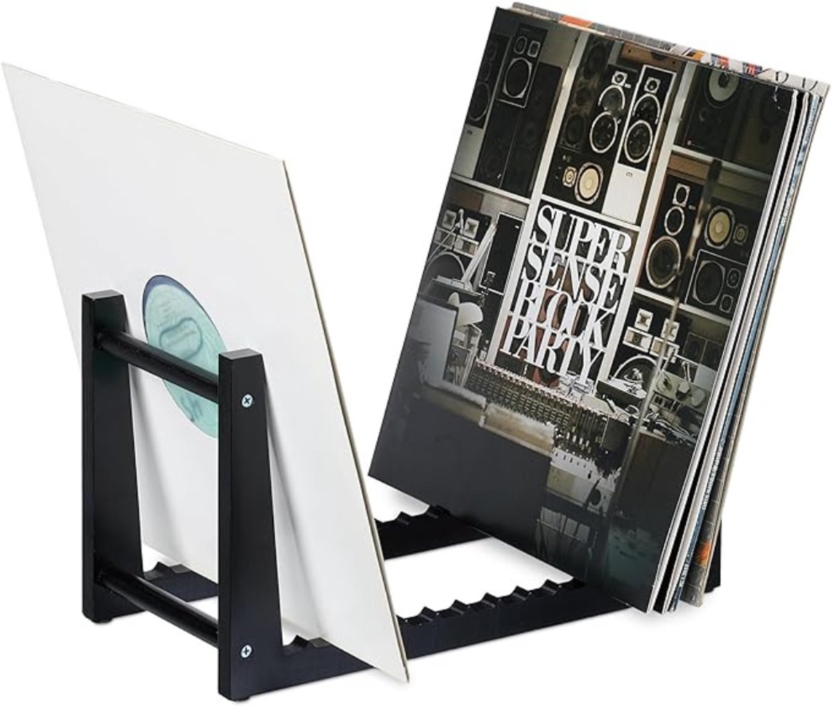 Verte LP Opbergsysteem - LP-Houder - Bamboe - 12 Inkepingen voor 50 LP's - Vinylopslagsysteem - Platenhouder - Zwart - 19,5 x 35 x 17 cm