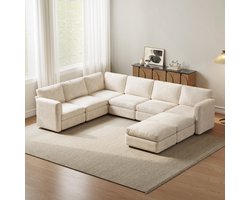 Guyii Modern Modulaire Hoekbank 8-Zits met 2 Ottomans en Opbergruimte – Grote U-Bank 321 cm – Beige