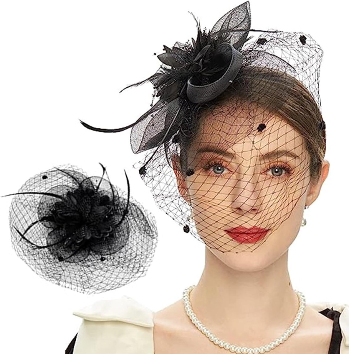 Elegante Dames Fascinator Hoed met Sluier - Vintage & Cocktail Haaraccessoire