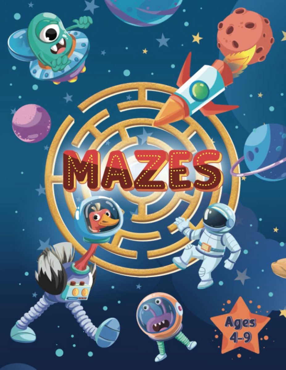 Doolhof Puzzelboek voor Kinderen 4-9 Jaar - 3 Moeilijkheidsniveaus en Meer dan 80 Puzzels