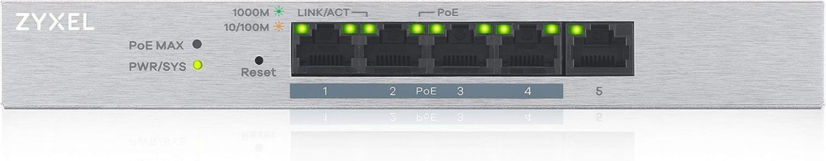 Zyxel GS1200-5HPv2 5-poorts Gigabit PoE+ Switch 60 Watt