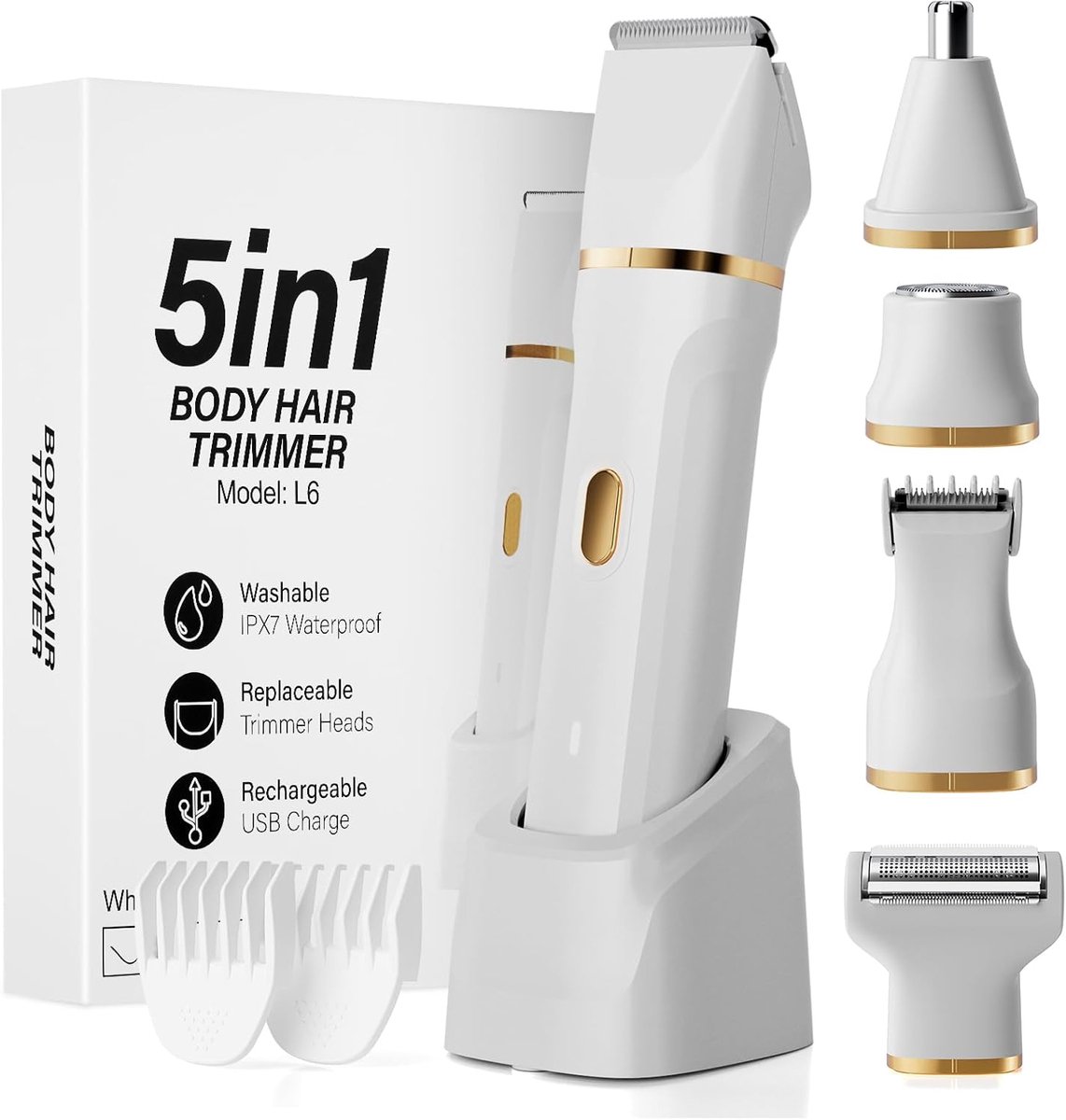 Dames Scheerapparaat 5-in-1 Ontharingsapparaat voor Bikini en Lichaam met USB-Opladen