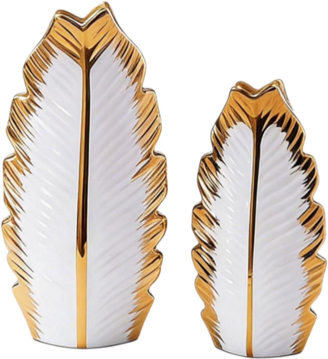 longziming -Decoratieve keramische vazen ​​- Moderne Chique Minimalistische Keramische Vaas ​​- met hol middenstuk - Keramiek - Witte afwerking met gouden accenten - Lekvrij voor verse, gedroogde of kunstplanten - 2 stuks