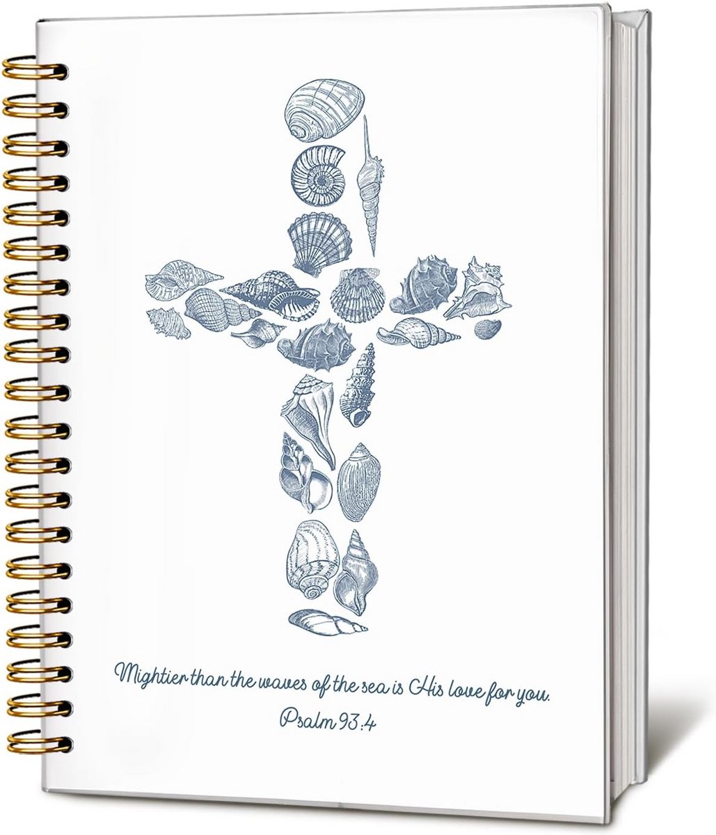 Christelijk Dagboek voor Vrouwen en Meisjes | Psalm 93:4 | Harde Kaft Spiraal Notitieboek | Zeeschelp Kruis | Bijbelnotities en Gebedsboek | Cadeau voor Vrouwen | Kerknotities |