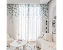 Halftransparante Vitrage Gordijn met Bladeren Print - Lichtdoorlatend Voile Raambekleding (1 Stuks)