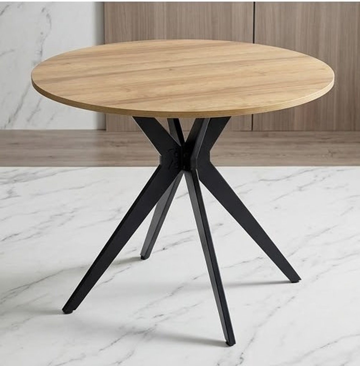 Ronde eettafel 100 cm retro design - Eiken Tafelblad met zwarte spinnenpoten - moderne keukentafel voor 4 personen - Casa Serena – 100 cm – Casa Dorada