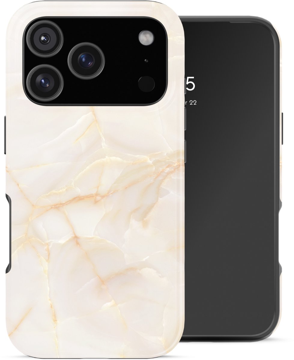 Selencia Hoesje - Geschikt voor Apple iPhone 17 Pro Max - Backcover - Golden Beige Marble