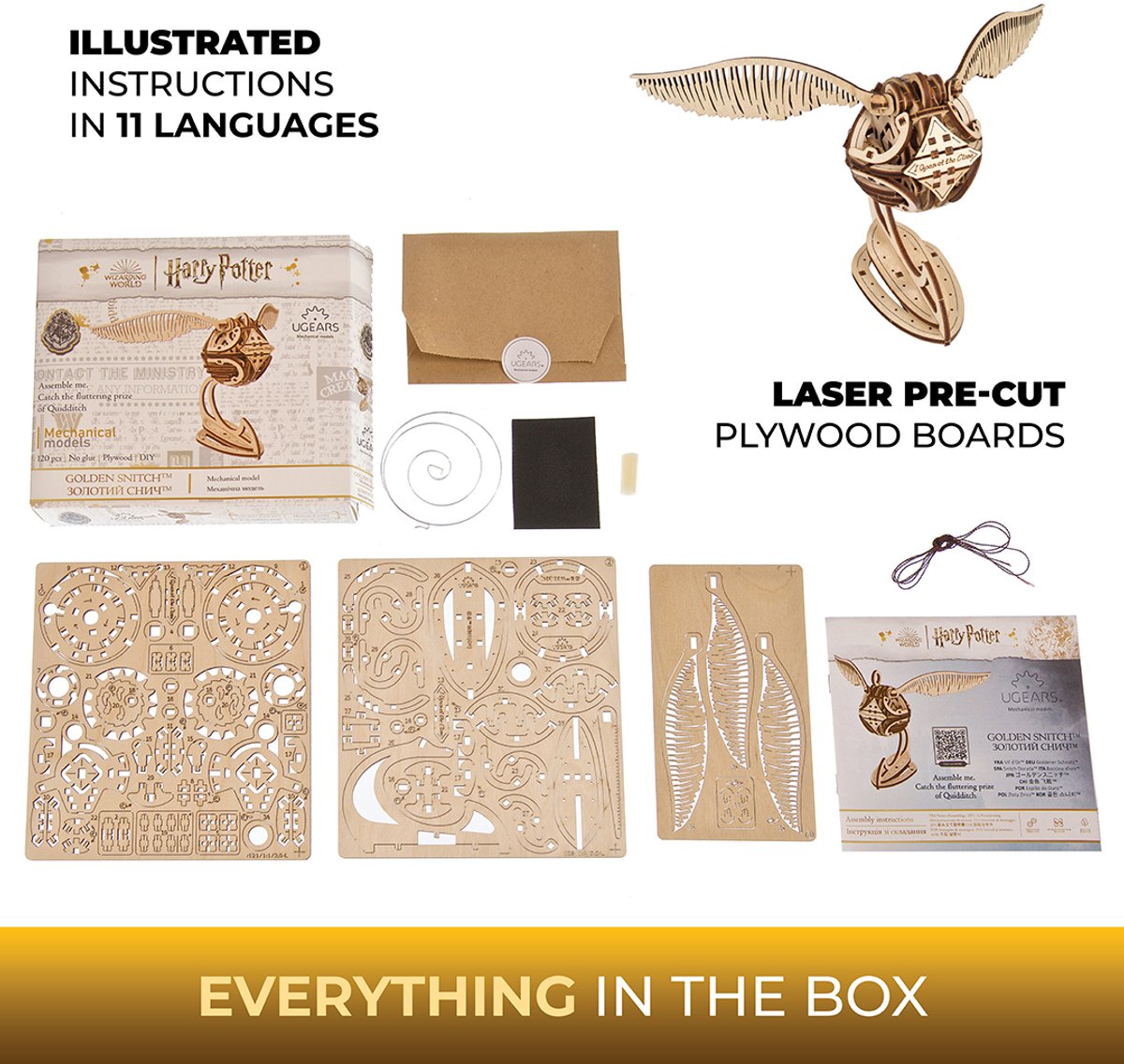 UGEARS 3D Modelbouw - Golden Snitch™ - Harry Potter™ - Mechanisch Bouwpakket Hout - Educatief Speelgoed — afbeelding 10