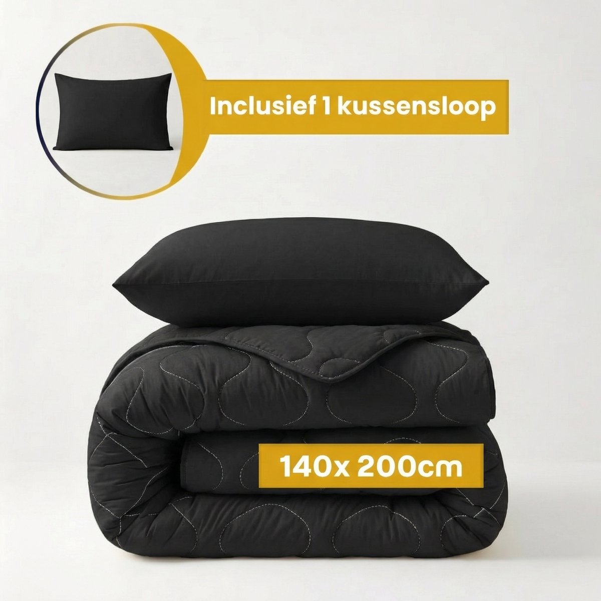 Dekbed-Discounter - Sleeptime Dekbed Zonder Overtrek 140 x 200 cm - Inclusief 1 kussensloop - Wasbaar op 40 graden - Verkoelend dekbed - Zwart