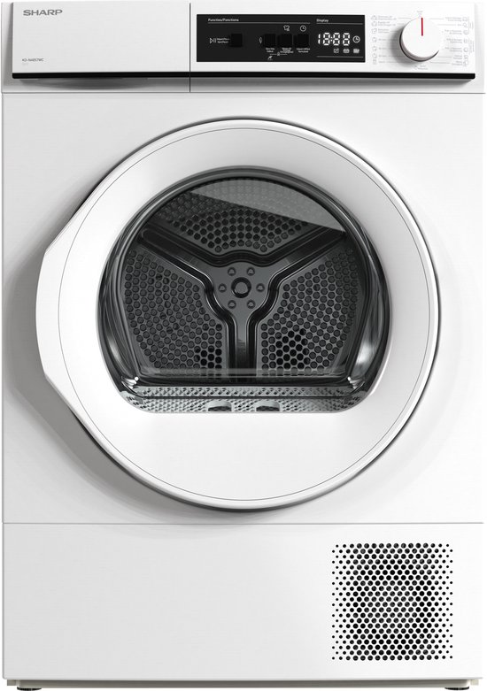 Sharp KDNA8S6WCBE - warmtepomp droger - energie label C - 15 programma's - LED trommelverlichting - links en rechts draaiend - wit
