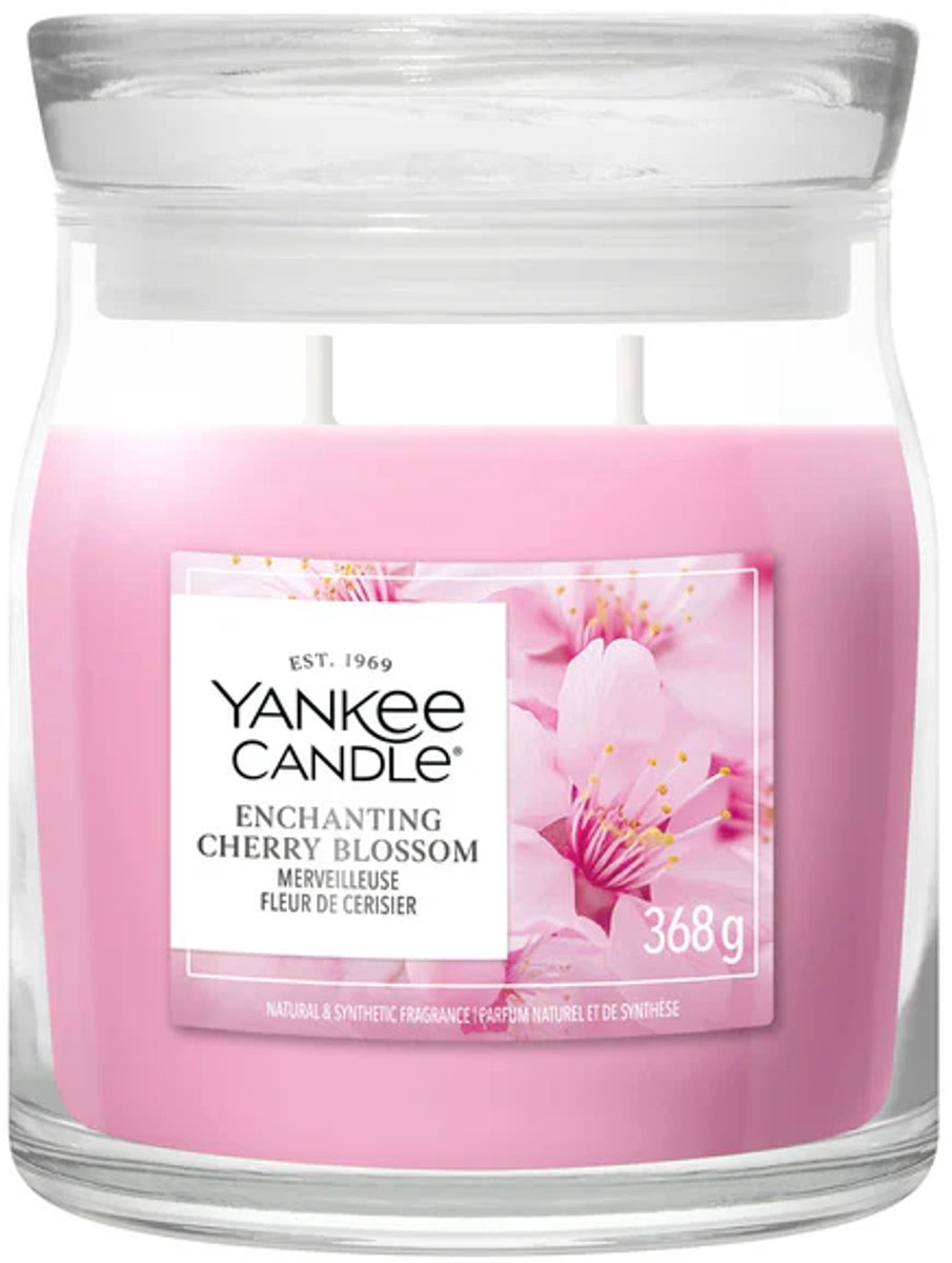 Yankee Candle Enchanting Cherry Blossoms Medium Jar - tot 50 branduren Roze