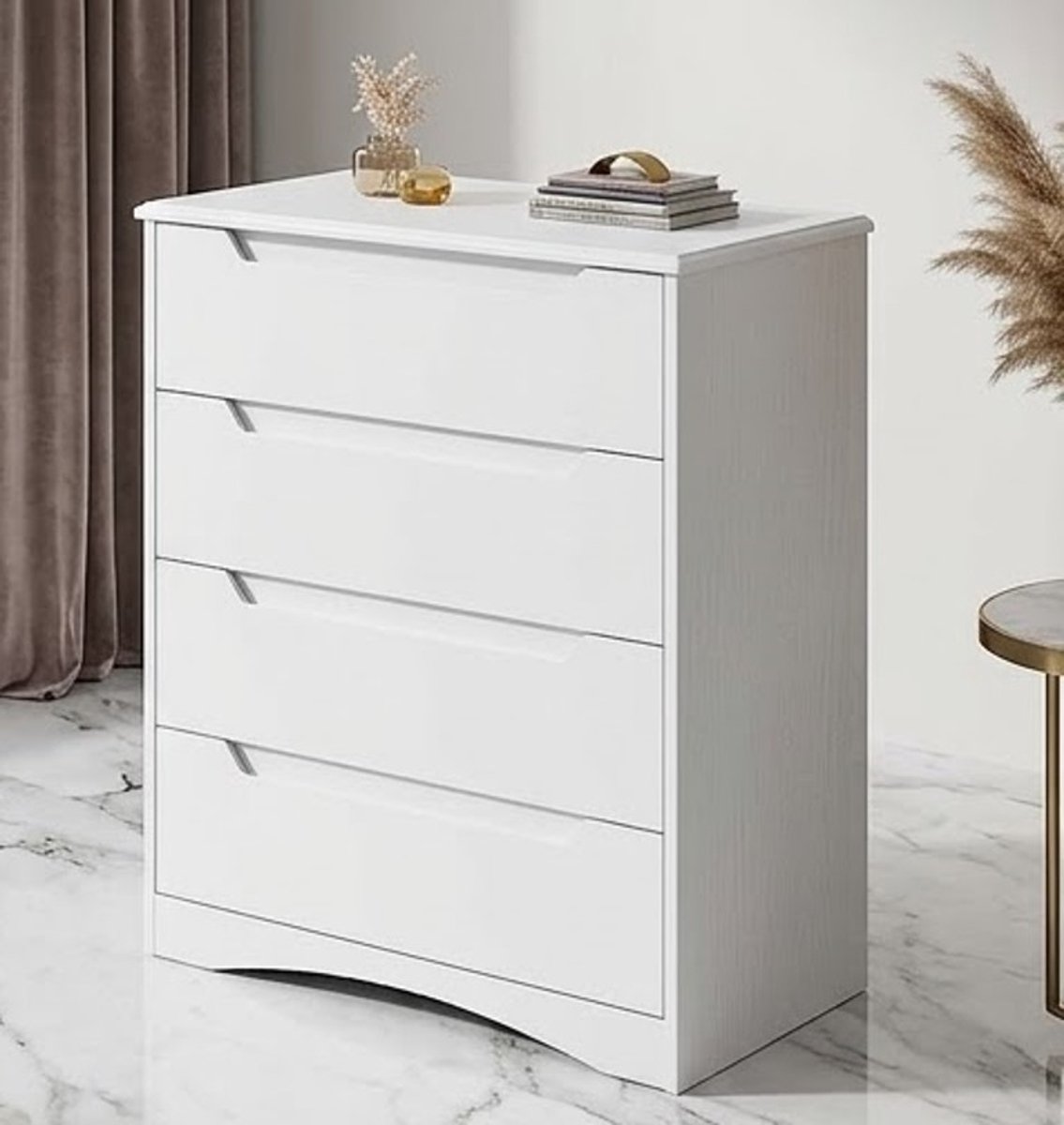 Elegante Witte Ladekast - 4 Ruime Laden met Veiligheidsgrepen en Kantelbeveiliging - Moderne Commode voor Slaapkamer, Woonkamer of Kantoor - Praktische Opbergruimte, Duurzaam en Stijlvol-Casa Serena
