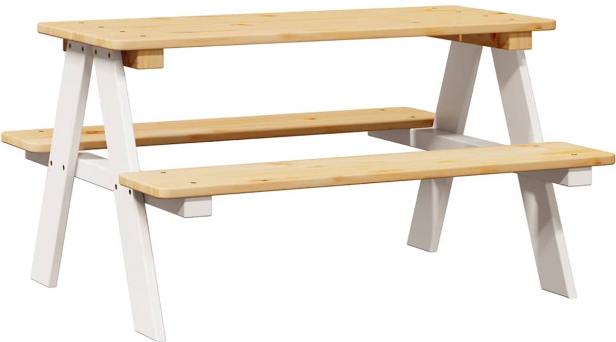 vidaXL Kindertafel - met - banken - IRUN - 90x79,5x50cm - massief - hout - wit
