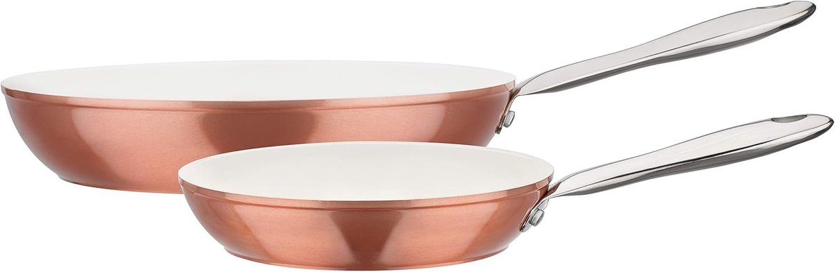 Luxe Koperkleurige Pannenset 2-Delig Aluminium RVS Handvatten