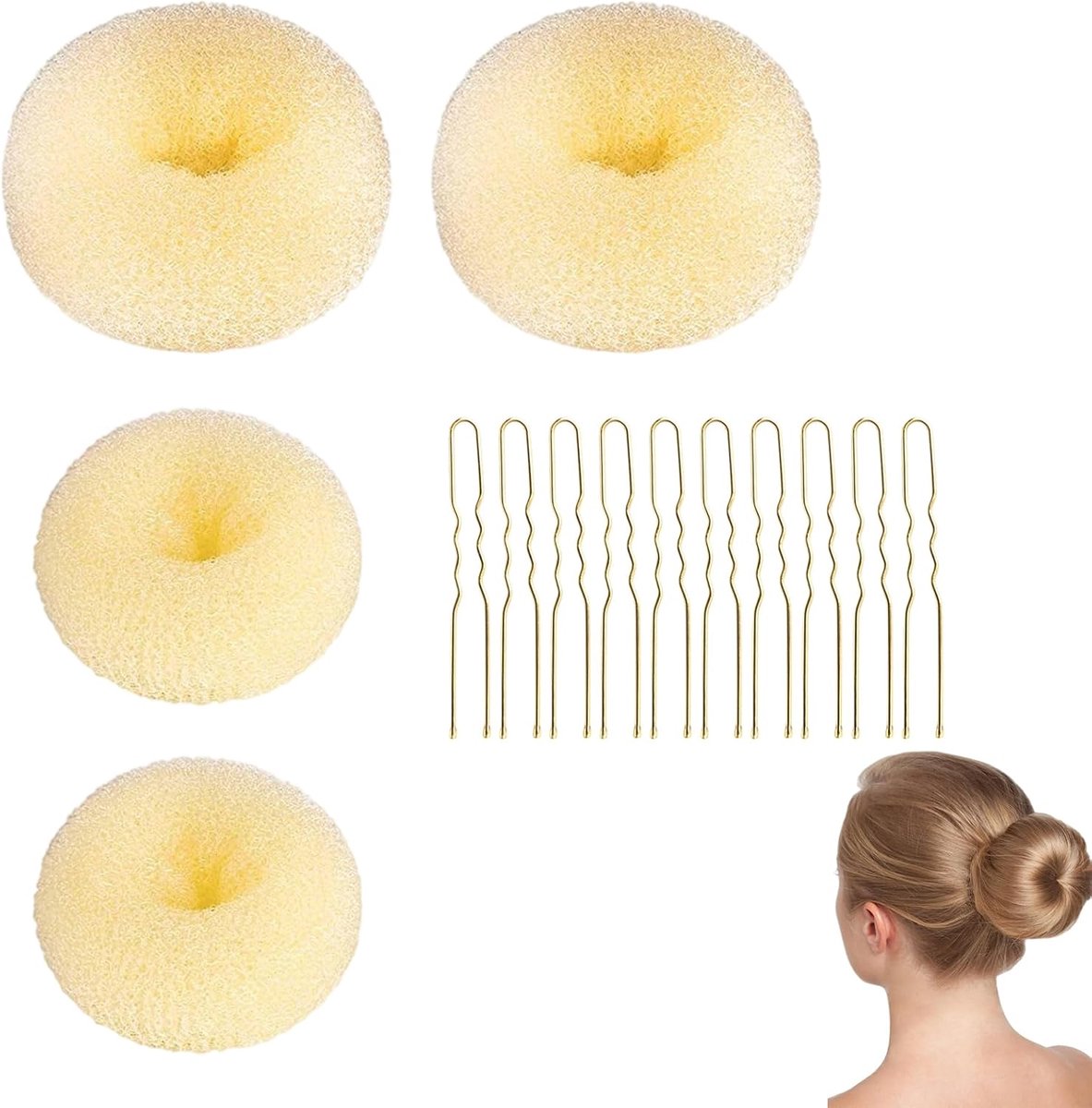 Set van 4 Donut Haarknotjes Wit - Eenvoudig Volume Creëren voor Dames en Meisjes